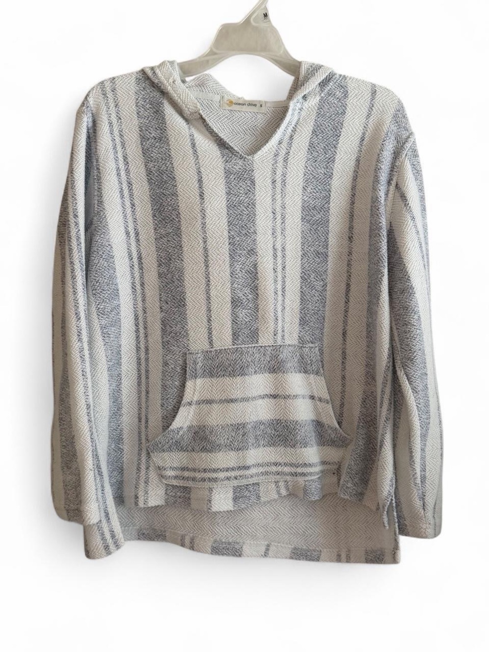 Ocean Drive white and gray vertical striped Baja hoodie